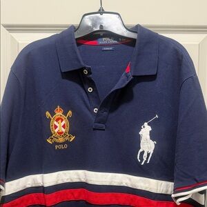 Polo by Ralph Lauren Navy Sweatshirt with Red Trim and Yellow Logo